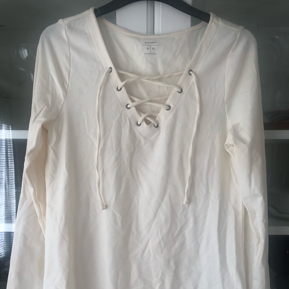 Cream Top with Lace Up Detail